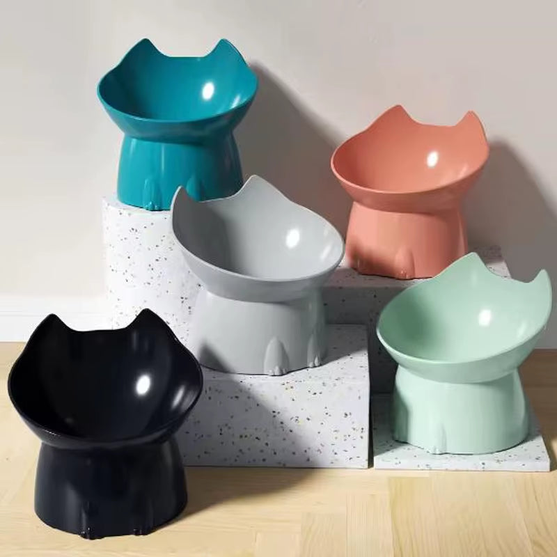 New Cat Bowl with Long Ears and High Feet Bowl with Cat and Dog Neck Protection and Anti-Overturning Plastic Raised Pet Bowl