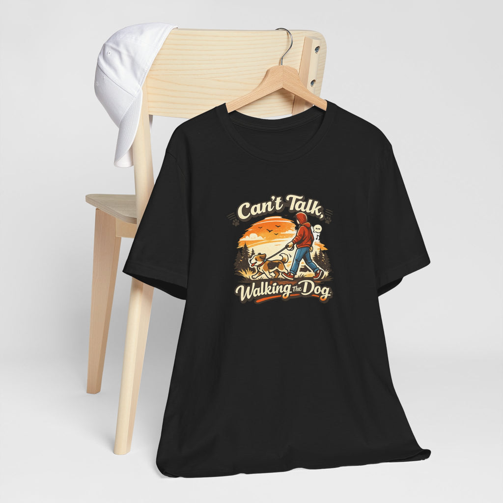 Can't Talk I'm Walking My Dog T-Shirt – Funny Dog Walker Sunset Hiking Graphic Tee – Gift for Dog Lovers, Dog Moms & Pet Parents