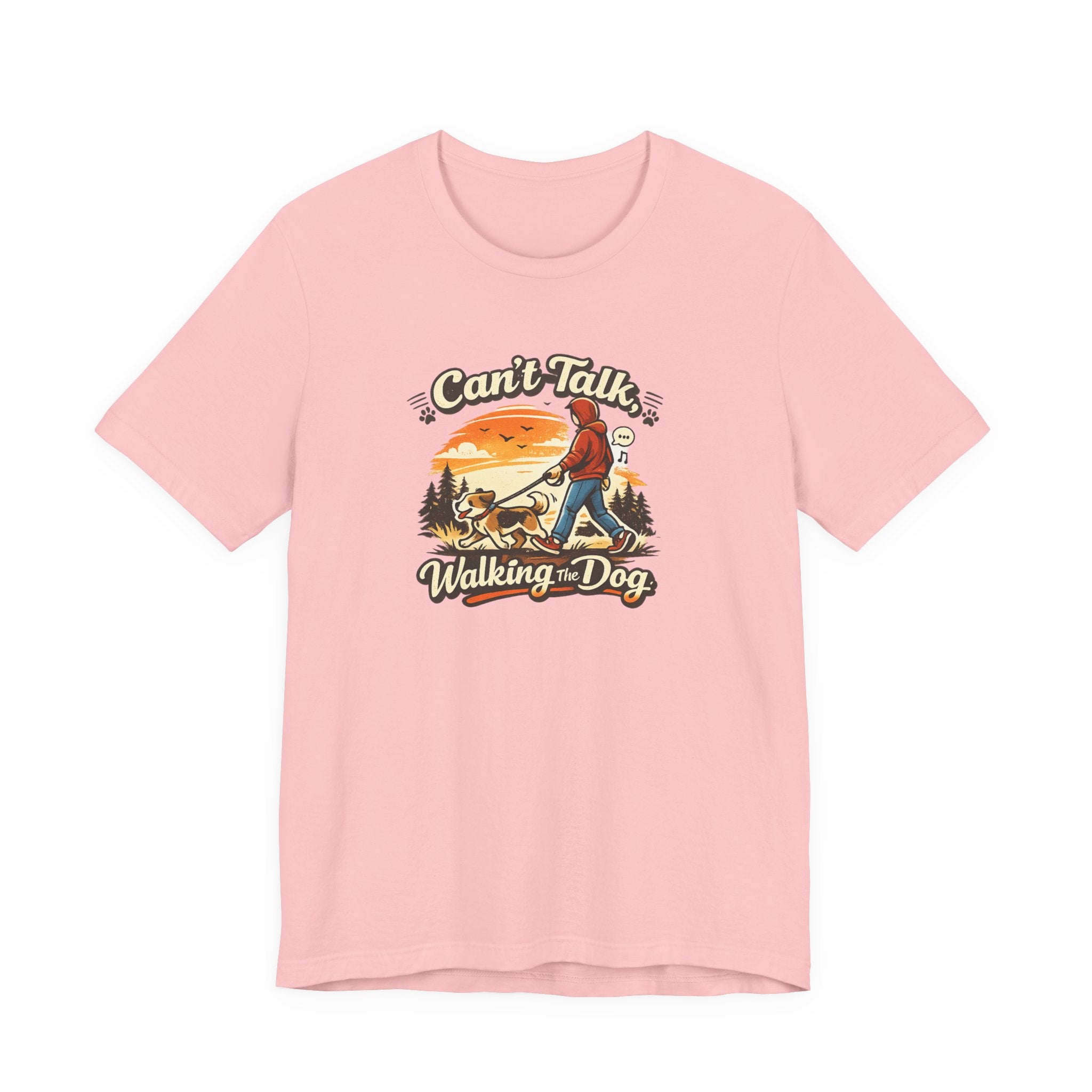 Can't Talk I'm Walking My Dog T-Shirt – Funny Dog Walker Sunset Hiking Graphic Tee – Gift for Dog Lovers, Dog Moms & Pet Parents
