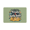 "Fueled By Treats & Belly Rubs" Dog Feeding Mat – Non-Slip Washable Pet Food Mat – Cute Pet Feeding Station Rug for Dogs & Cats