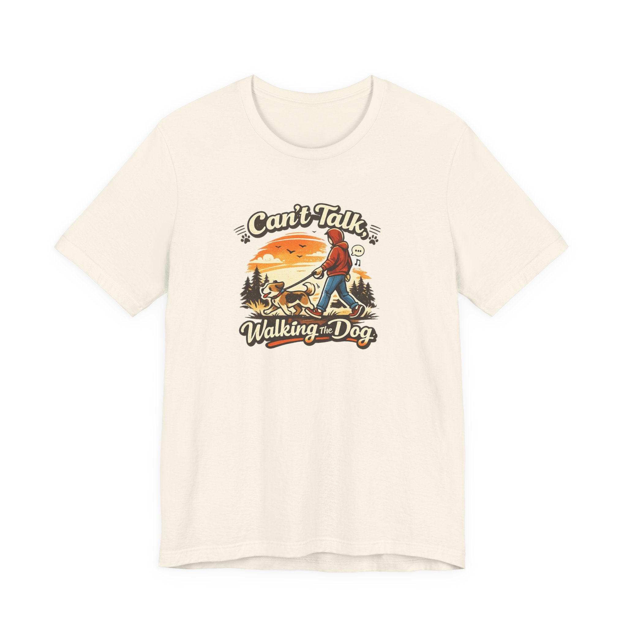 Can't Talk I'm Walking My Dog T-Shirt – Funny Dog Walker Sunset Hiking Graphic Tee – Gift for Dog Lovers, Dog Moms & Pet Parents