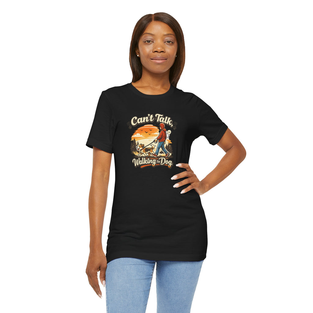 Can't Talk I'm Walking My Dog T-Shirt – Funny Dog Walker Sunset Hiking Graphic Tee – Gift for Dog Lovers, Dog Moms & Pet Parents