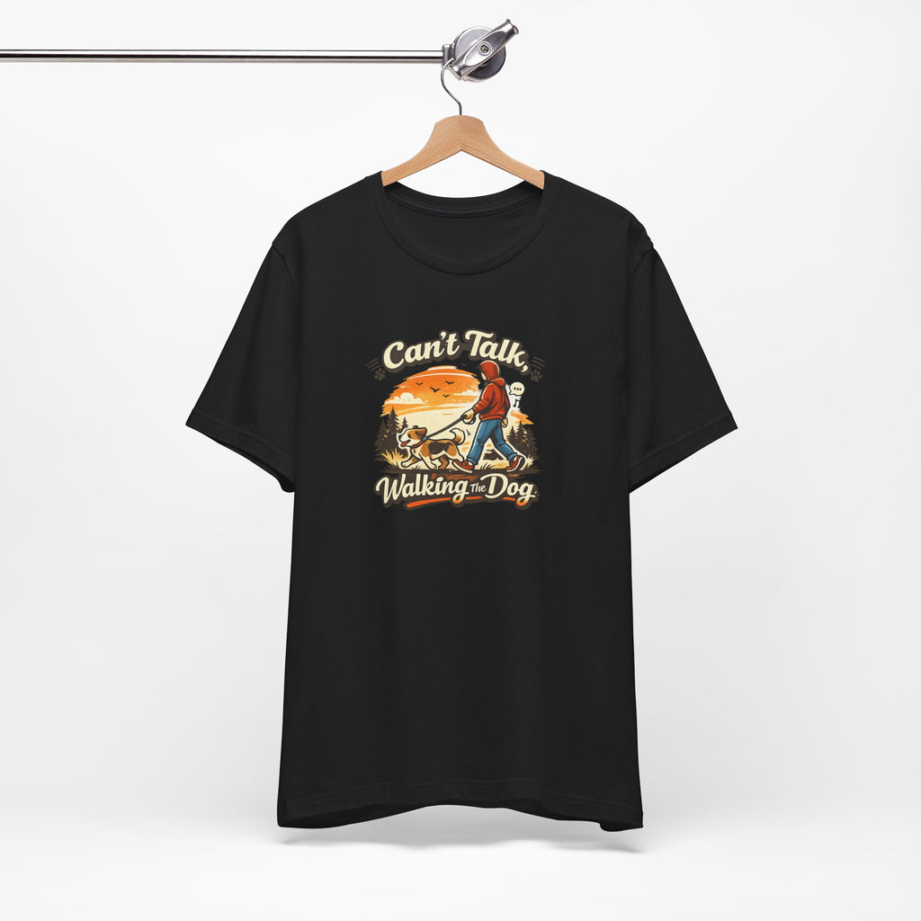 Can't Talk I'm Walking My Dog T-Shirt – Funny Dog Walker Sunset Hiking Graphic Tee – Gift for Dog Lovers, Dog Moms & Pet Parents