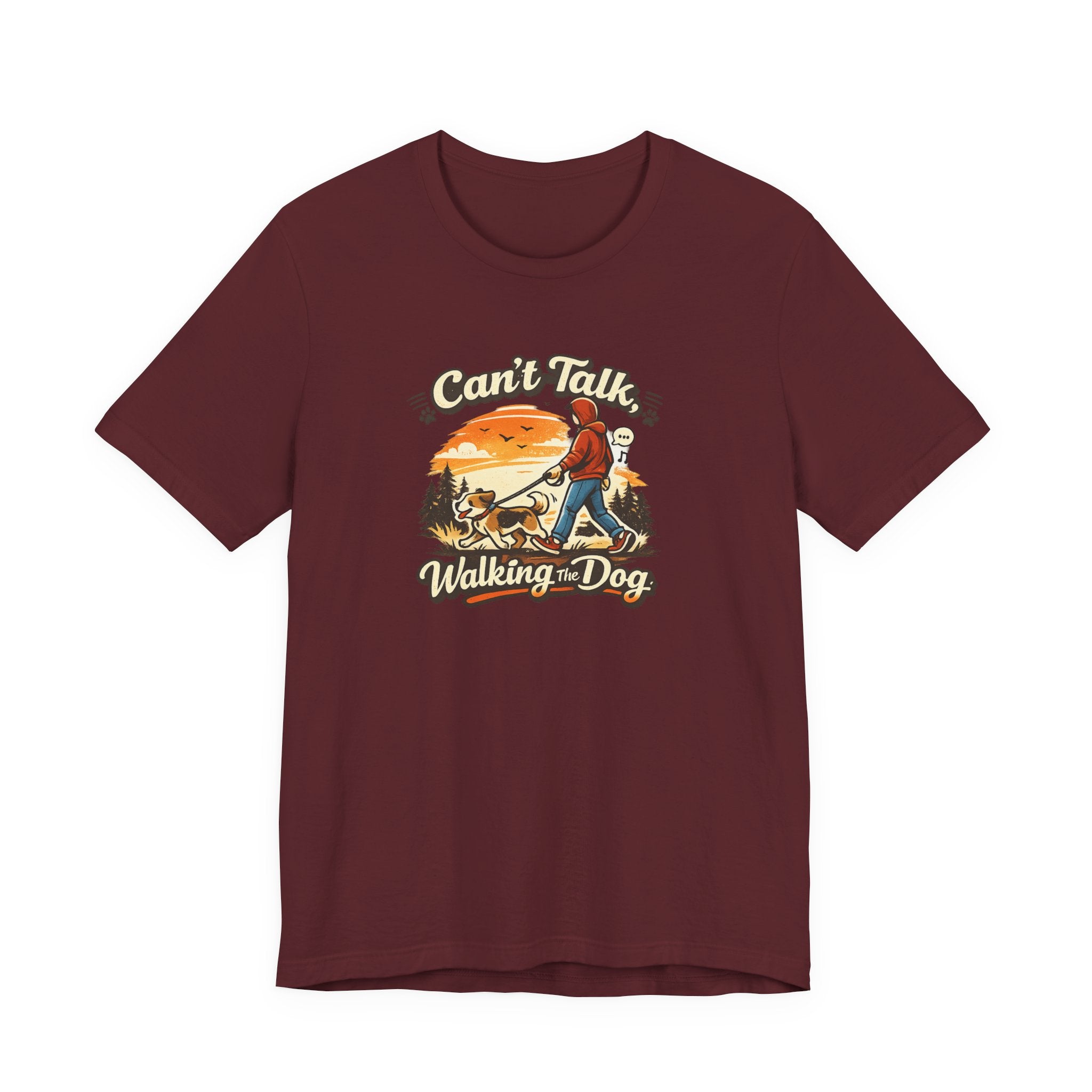 Can't Talk I'm Walking My Dog T-Shirt – Funny Dog Walker Sunset Hiking Graphic Tee – Gift for Dog Lovers, Dog Moms & Pet Parents