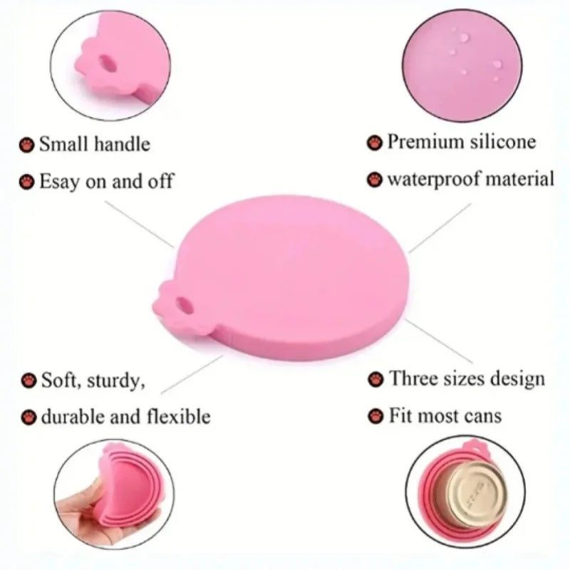 New 2PCS Reusable Pet Food Can Cover Silicone Dogs Cats Storage Tin Cap Lid Seal Cover with Spoon