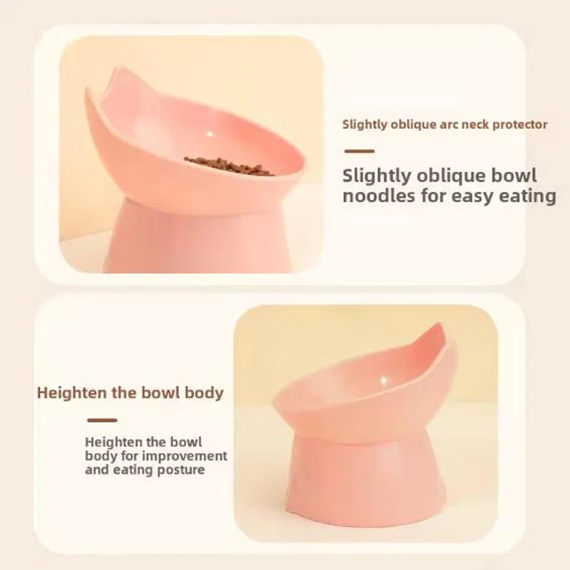New Cat Bowl with Long Ears and High Feet Bowl with Cat and Dog Neck Protection and Anti-Overturning Plastic Raised Pet Bowl