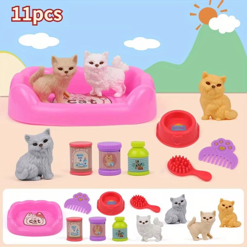 Cute Dog Pet Basket Family Toys Dog Doll Set Cage Toys Scene Playing Toys Christmas Decoration Thanksgiving Gifts Color Randomly