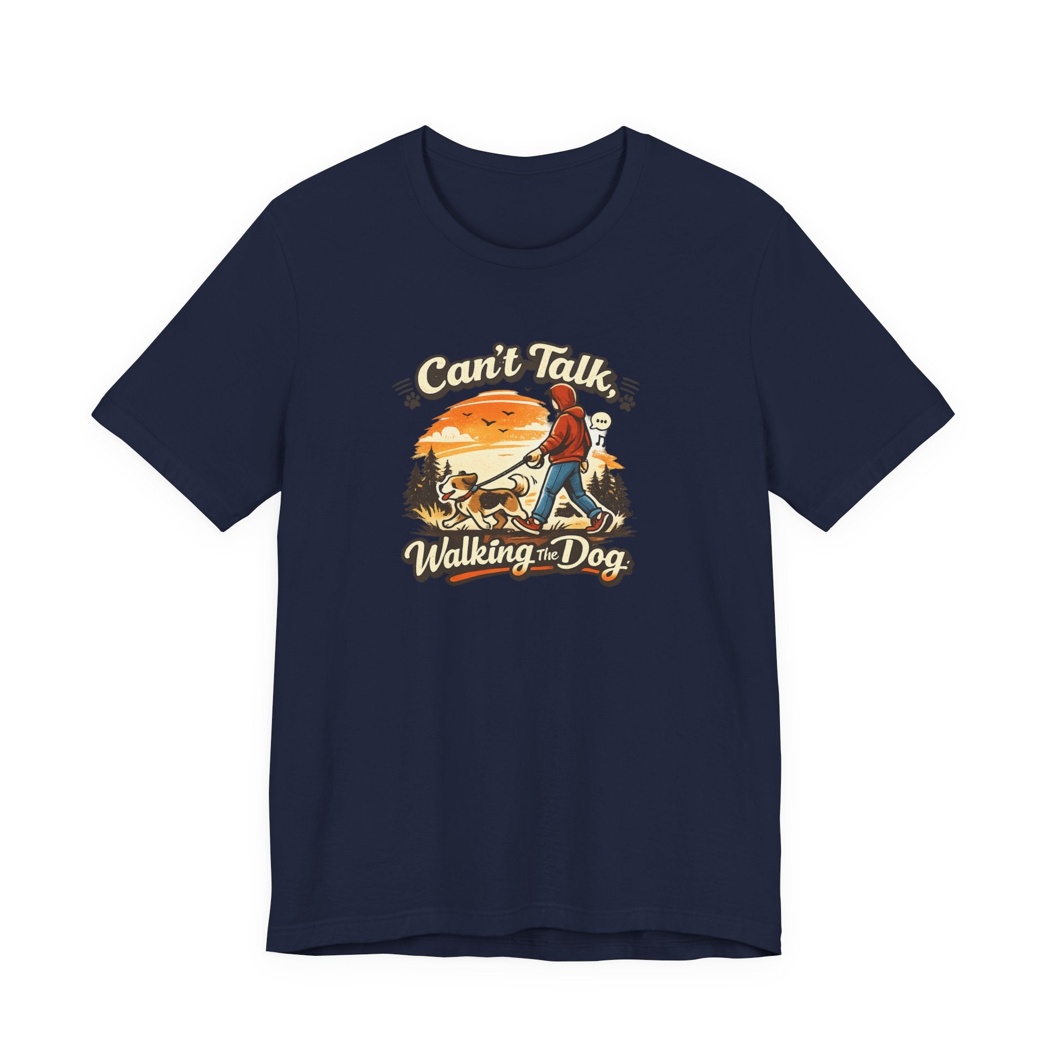 Can't Talk I'm Walking My Dog T-Shirt – Funny Dog Walker Sunset Hiking Graphic Tee – Gift for Dog Lovers, Dog Moms & Pet Parents