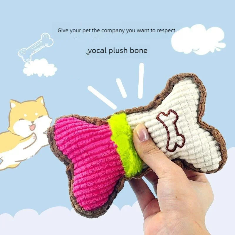 Small Medium Breed Plush Squeaky Bone Chew Toy for Puppy Aggressive Chewer Pet Playing Teeth Cleaning Dog Toy