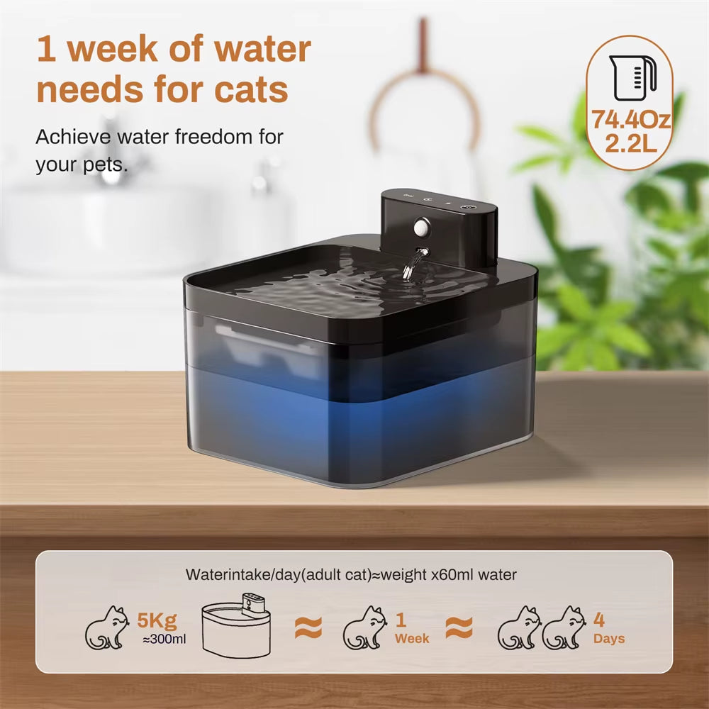 Automatic Cat Water Fountain Wireless Pet Water Dispenser for Dog Cat 2.2L Infrared Sensor Smart Pet Drinkier Accessories