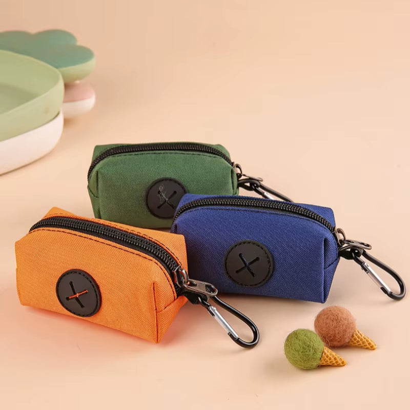 Canvas Dog Poop Bag Holder, Outdoor Pet Waste Bag Dispenser with Carabiner Clip, Animal Waste Collection Pouch