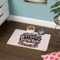 "Fueled By Treats & Belly Rubs" Cat Feeding Mat 12x18 – Non-Slip Washable Pet Food Mat – Cute Cat & Dog Dining Mat for Feeding Station