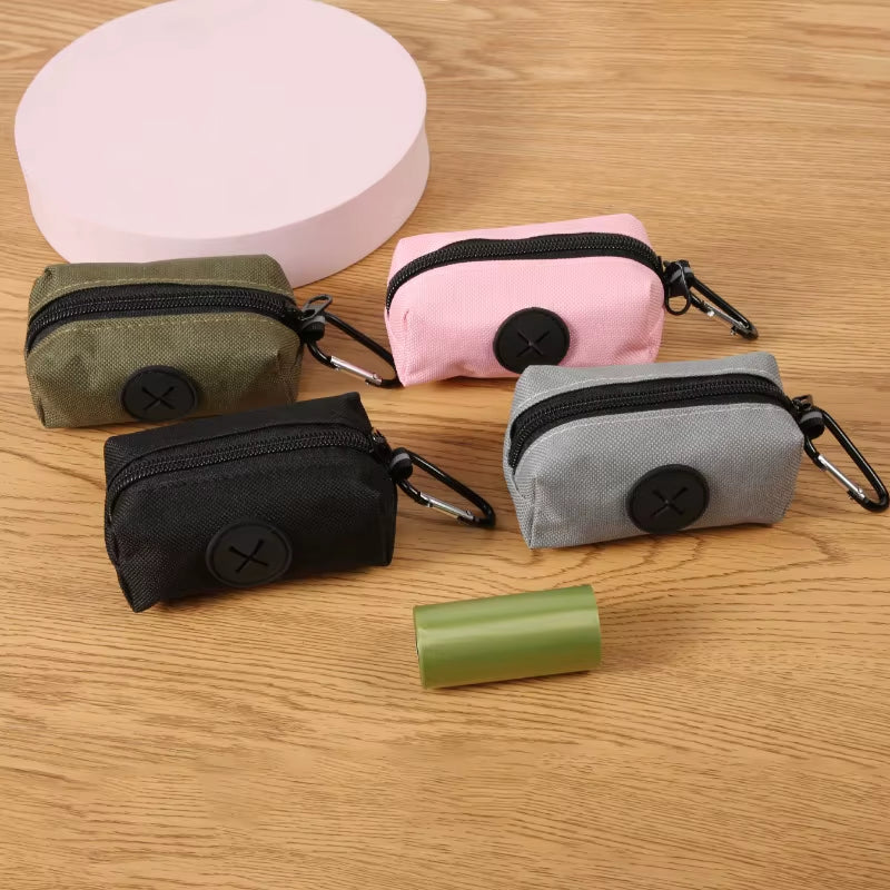 Canvas Dog Poop Bag Holder, Outdoor Pet Waste Bag Dispenser with Carabiner Clip, Animal Waste Collection Pouch