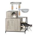Hzuaneri Cat Tree with Litter Box Cabinet, Cat Cabinet, 4-In-1 Modern Cat House with Large Platform, Stairs and Pompom