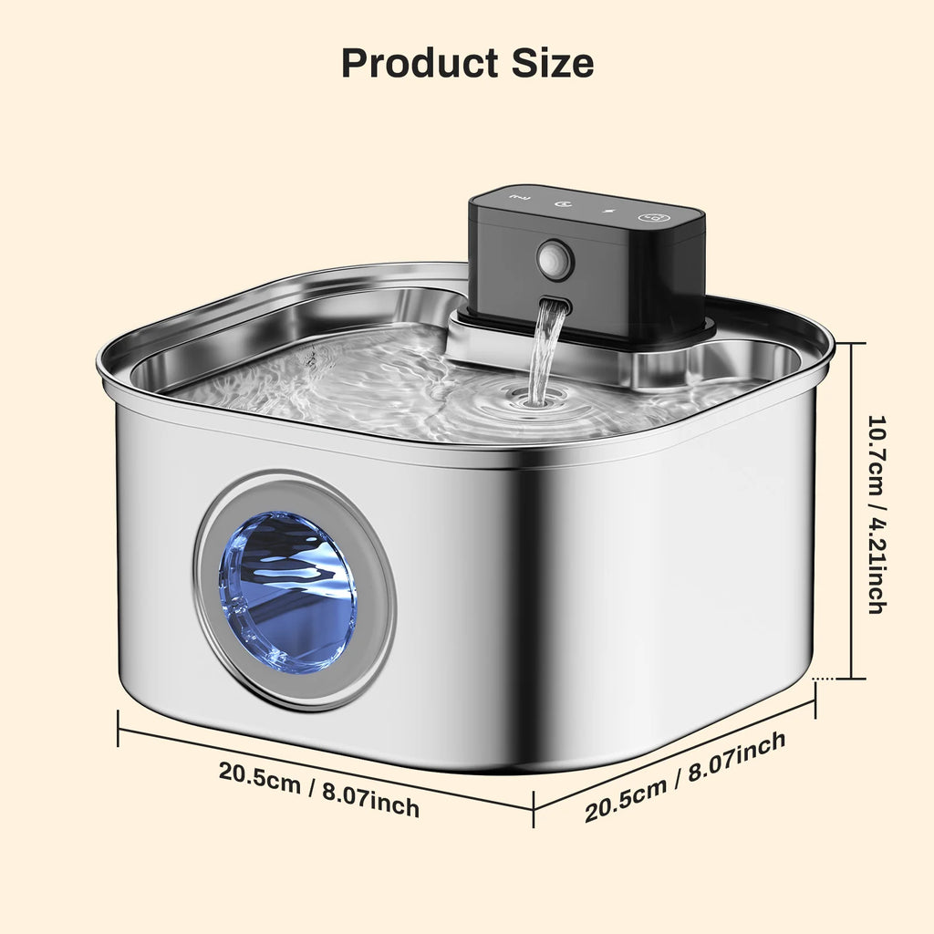 3.2L Automatic Stainless Steel Cat Water Fountain 4000Mah Wireless Pet Drinker Battery & Sensor 2 in 1 Dispenser
