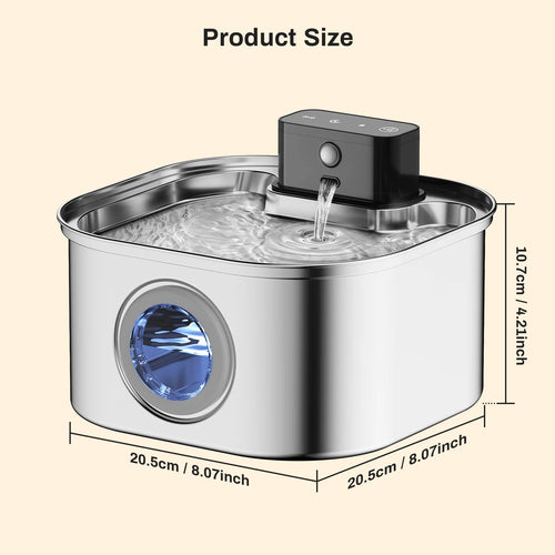 3.2L Automatic Stainless Steel Cat Water Fountain 4000Mah Wireless Pet Drinker Battery & Sensor 2 in 1 Dispenser