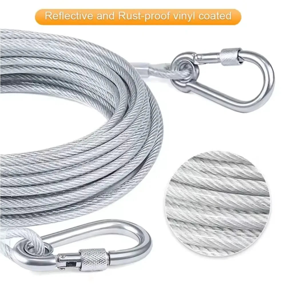 Double-Headed Dog Tie Out Cable Leash ,Raction Rope with Metal Buckle Steel Wire Anti-Rust Training Collar,Outdoor Dogs Strap
