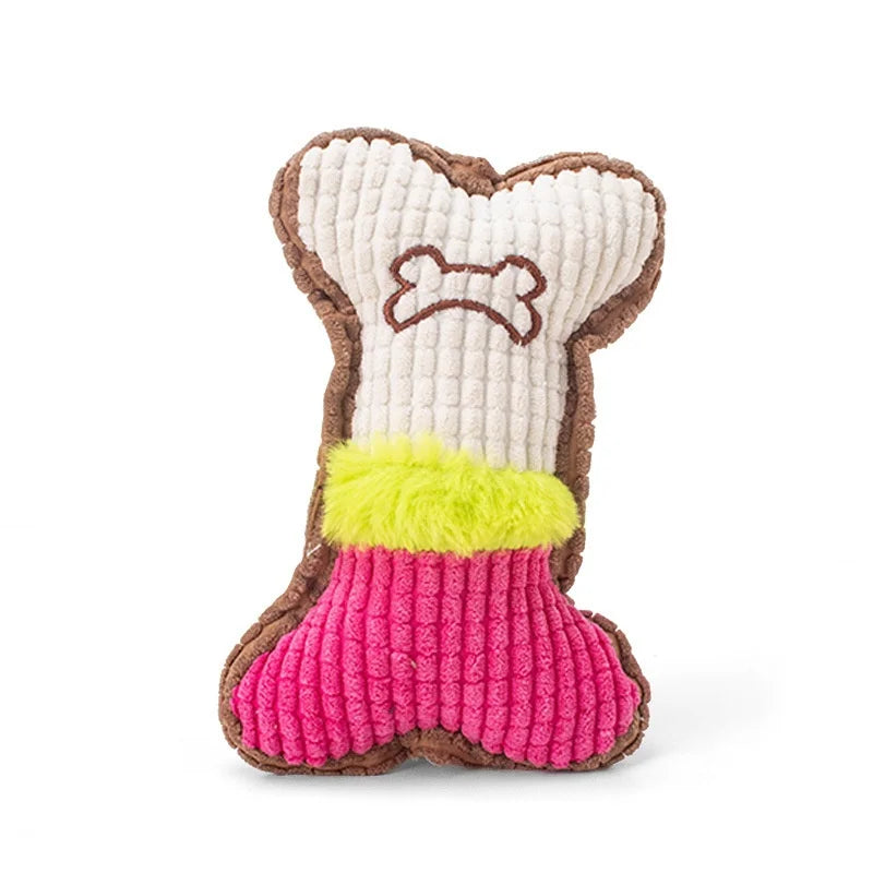 Small Medium Breed Plush Squeaky Bone Chew Toy for Puppy Aggressive Chewer Pet Playing Teeth Cleaning Dog Toy