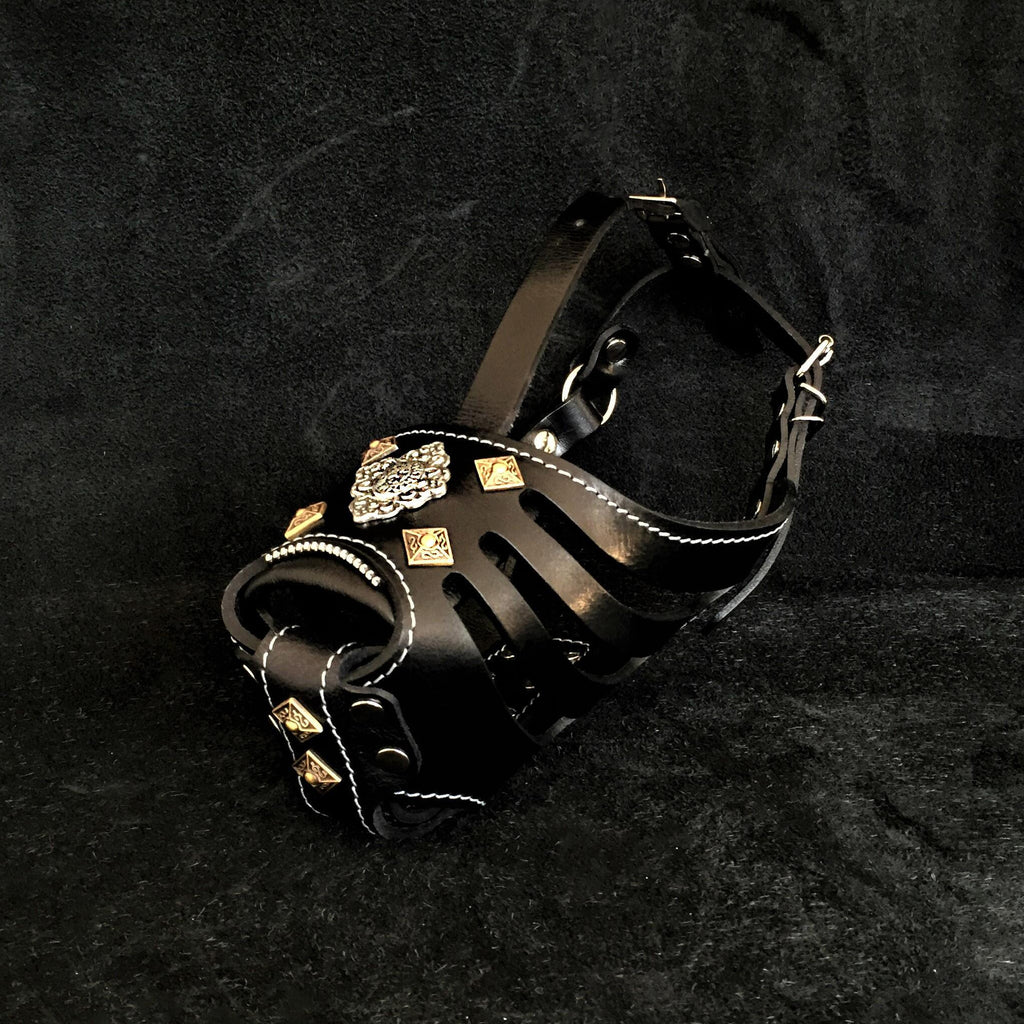Dog Basket Muzzle – Black Leather, Humane & Breathable, Large Breeds