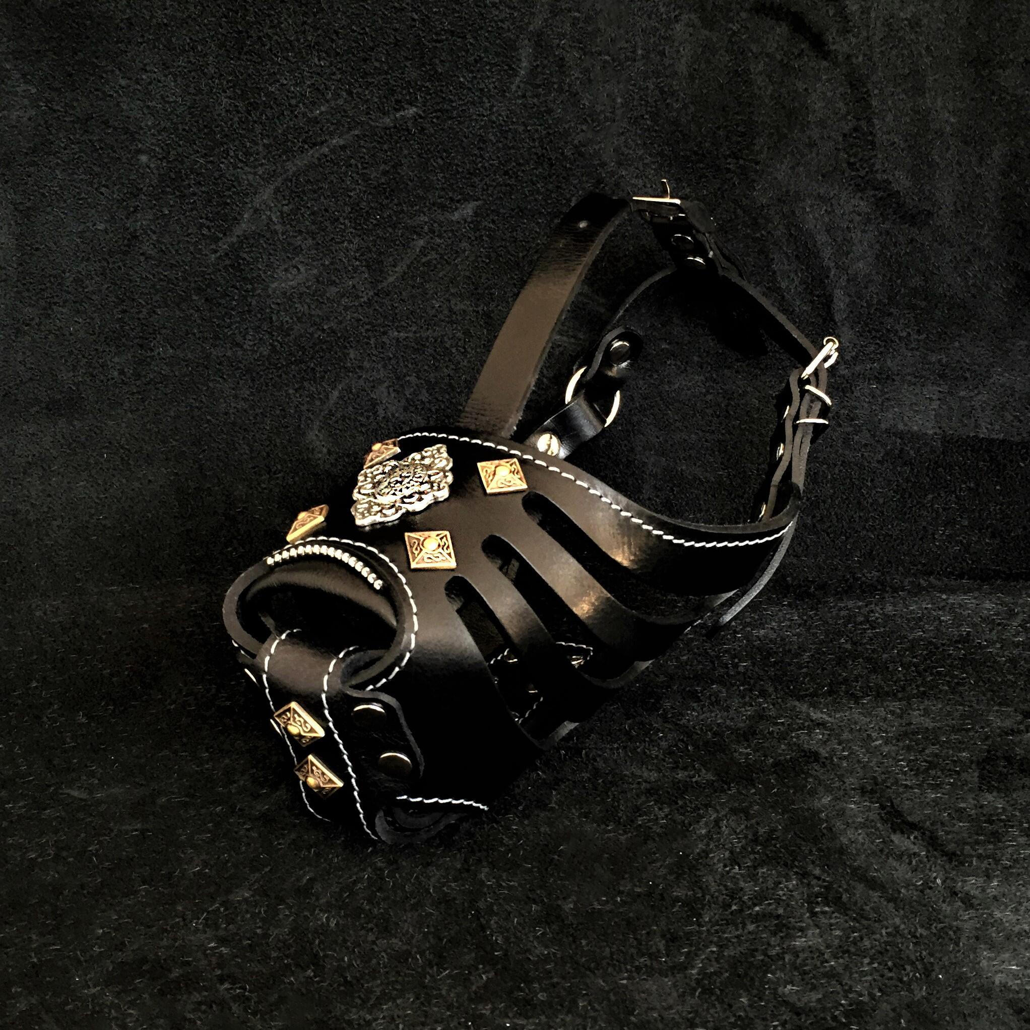Dog Basket Muzzle – Black Leather, Humane & Breathable, Large Breeds