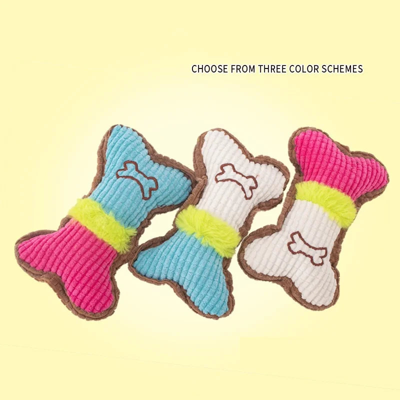 Small Medium Breed Plush Squeaky Bone Chew Toy for Puppy Aggressive Chewer Pet Playing Teeth Cleaning Dog Toy