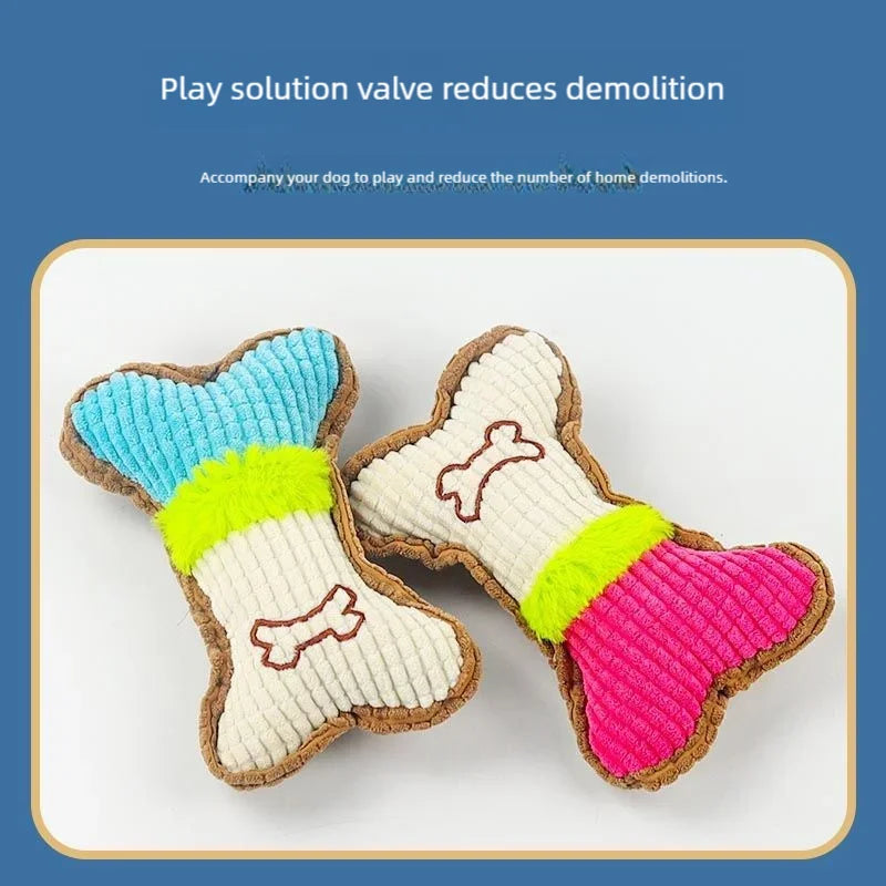 Small Medium Breed Plush Squeaky Bone Chew Toy for Puppy Aggressive Chewer Pet Playing Teeth Cleaning Dog Toy