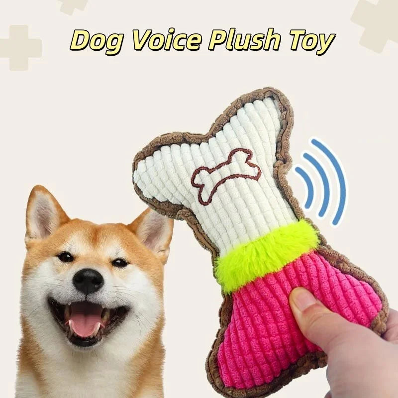 Small Medium Breed Plush Squeaky Bone Chew Toy for Puppy Aggressive Chewer Pet Playing Teeth Cleaning Dog Toy