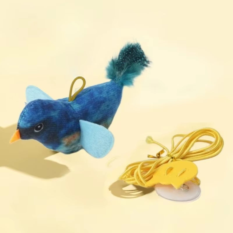 Indoor Interactive Birds Toy for Cat Chasing Teasing Toy Sounding Catnip Cat Teaser Toy Self-Hilarity Wall Hanging Birds Cat Toy