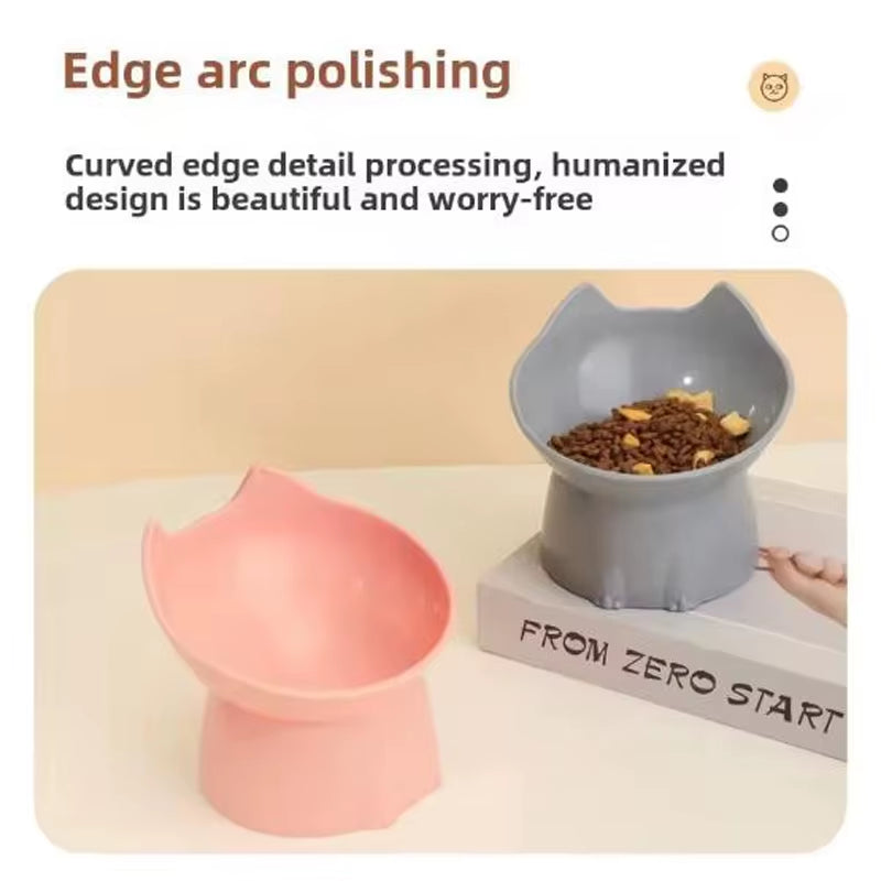New Cat Bowl with Long Ears and High Feet Bowl with Cat and Dog Neck Protection and Anti-Overturning Plastic Raised Pet Bowl