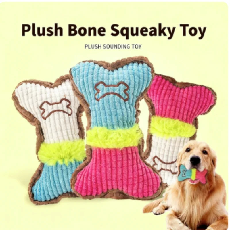 Small Medium Breed Plush Squeaky Bone Chew Toy for Puppy Aggressive Chewer Pet Playing Teeth Cleaning Dog Toy