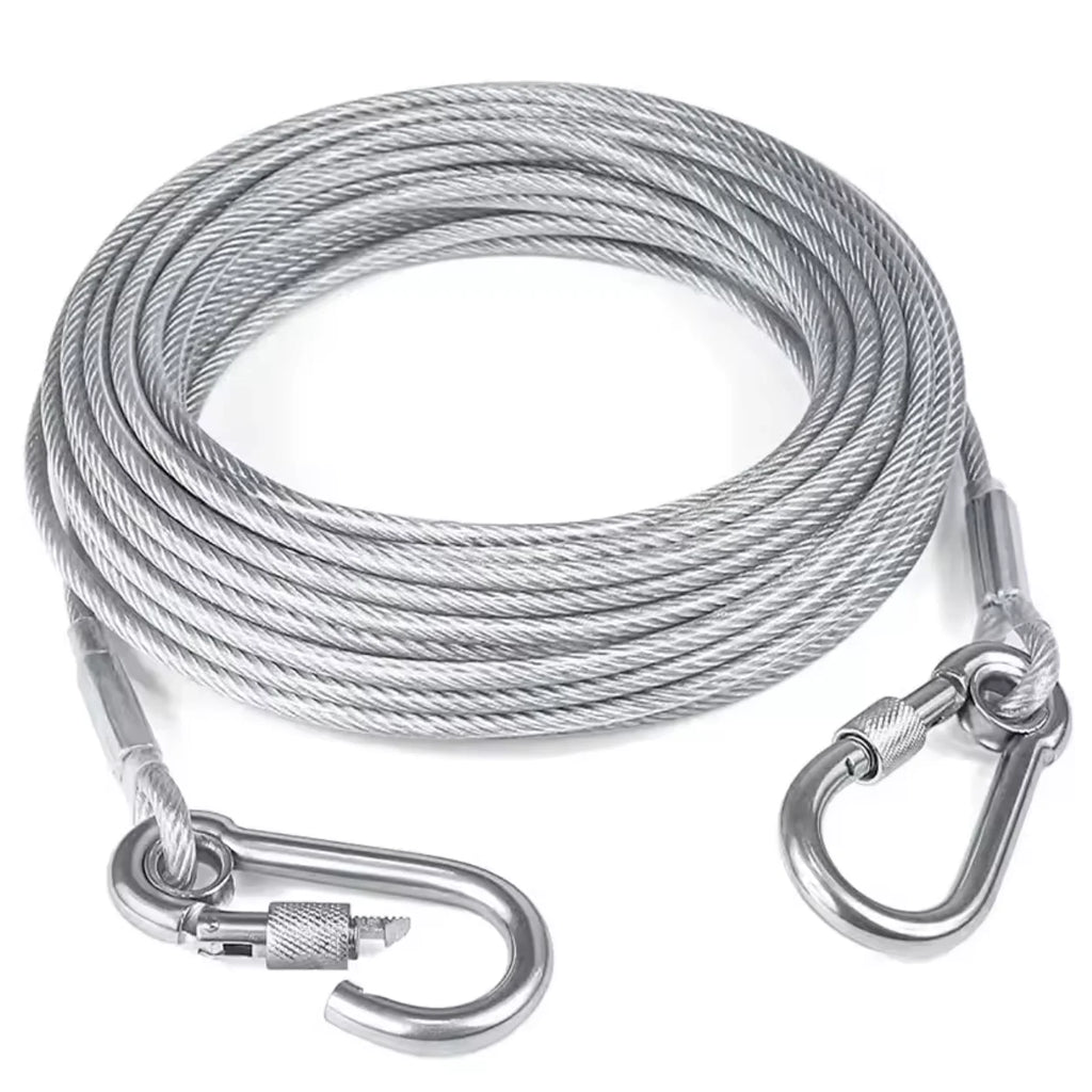 Double-Headed Dog Tie Out Cable Leash ,Raction Rope with Metal Buckle Steel Wire Anti-Rust Training Collar,Outdoor Dogs Strap
