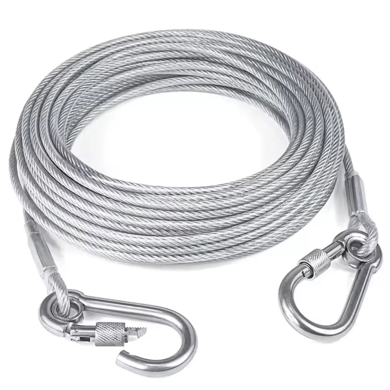 Double-Headed Dog Tie Out Cable Leash ,Raction Rope with Metal Buckle Steel Wire Anti-Rust Training Collar,Outdoor Dogs Strap