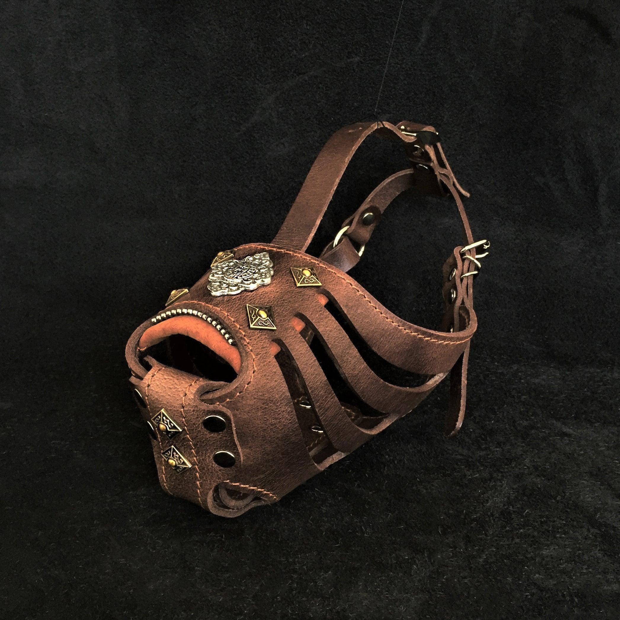 Dog Basket Muzzle – Grey Leather, Humane & Breathable, Large Breeds