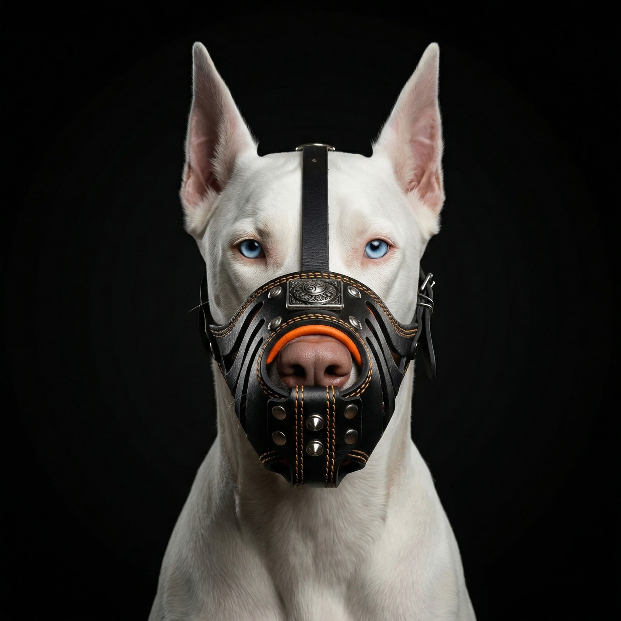Dog Basket Muzzle – Black & Orange Leather, Humane & Breathable, Large Breeds