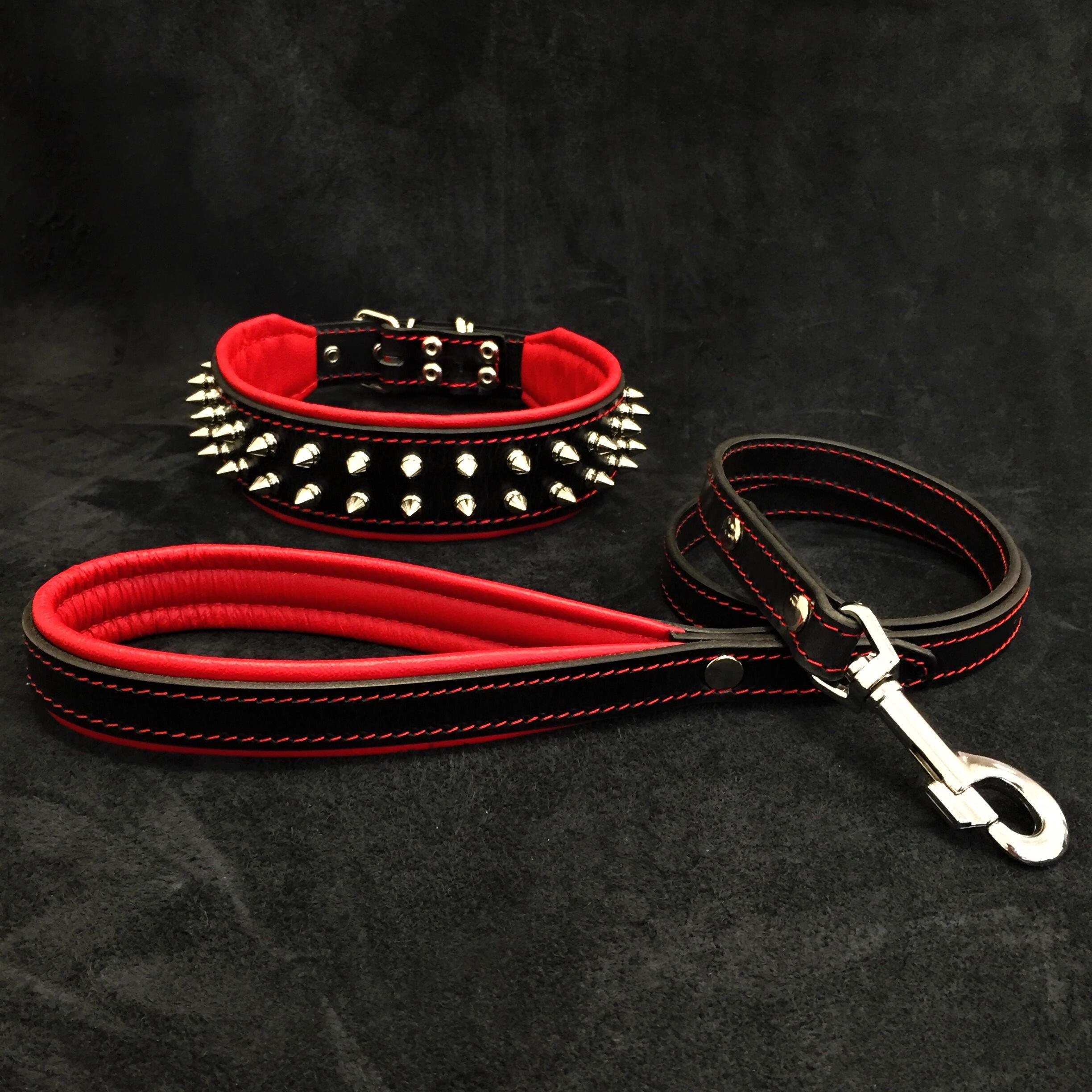 French Bulldog Collar and Leash Set – Red Leather Frenchie Set – Premium Small Dog Collar & Lead